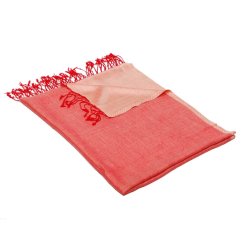 Šála z viskózy a hedvábí oboustranná červeno-světle béžová