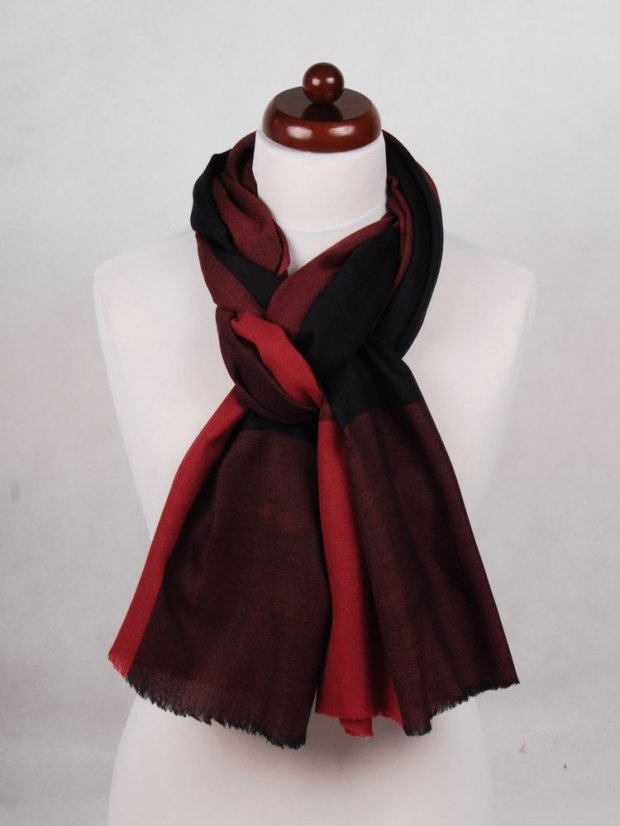 Kašmírska vlnená pašmína exclusive tmavočerveno-čierna