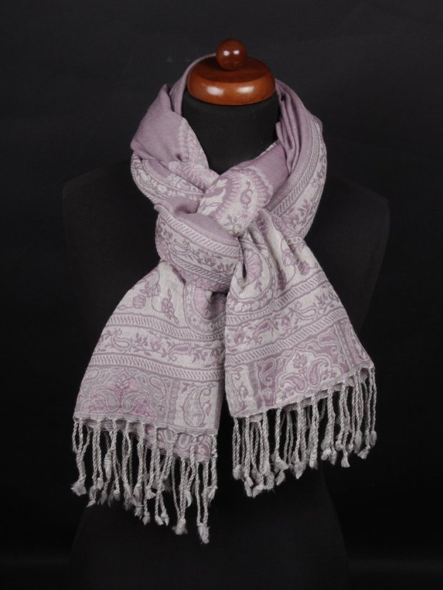 Šála z merino vlny šedofialovo-smetanová