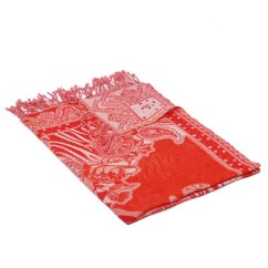 Šál z merino vlny červený s bielou a oranžovou farbou