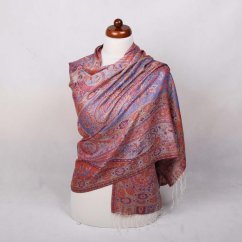 Šála z viskózy a hedvábí červeno-tmavě modro-bílá