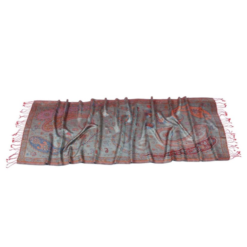 Seidenschal Super mittelgroß Tashi rot mit Hellblau