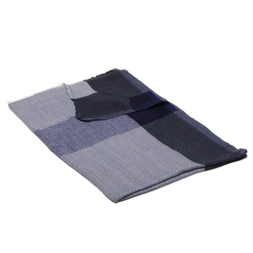 Pashmina aus Kaschmirwolle grau mit Dunkelblau und Schwarz