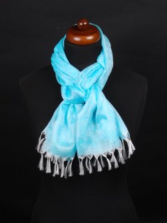 Hedvábná šála z Váránasí světle tyrkysovo-bílá