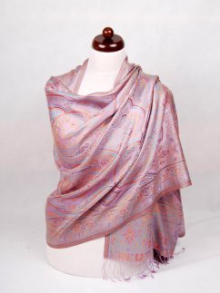 Hodvábny šál Super veľký svetlofialový s tyrkysovou a žltou