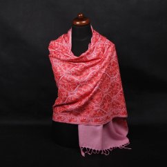 Kašmírská vlněná šála Jate M světle růžová s tmavě lososovou