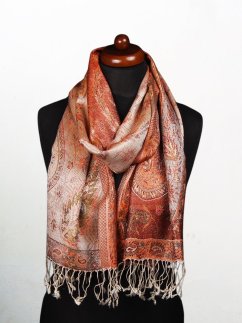 Hedvábná šála Super střední smetanová s červenou