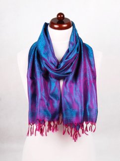Seidenschal aus Varanasi in Magenta mit Türkis