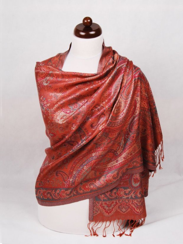 Hodvábny šál Super veľký terakotový s magentou