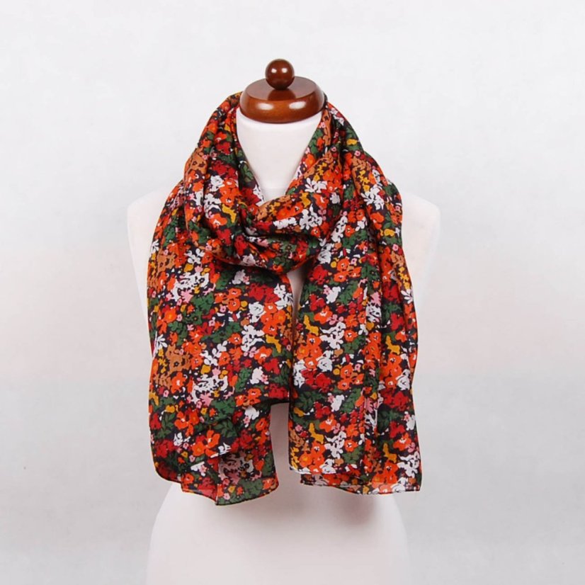 Seidenschal mit Aufdruck groß schwarz-orange-rot