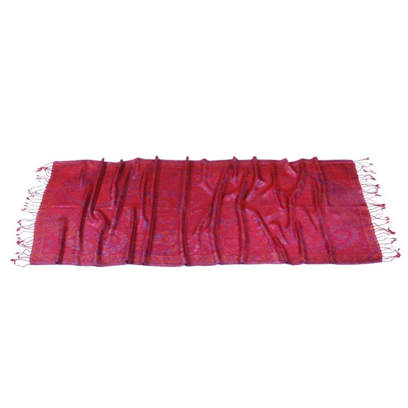 Hodvábny šál Super stredný Nortso červený s magentou a žltou farbou