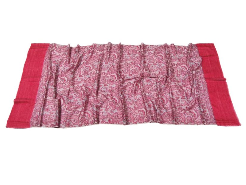 Kašmírska vlnená pašmína Khani Jamavar exclusive s tmavoružovou farbou