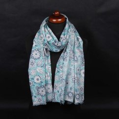 Schal aus Baumwolle hellgrün mit Dunkelblau