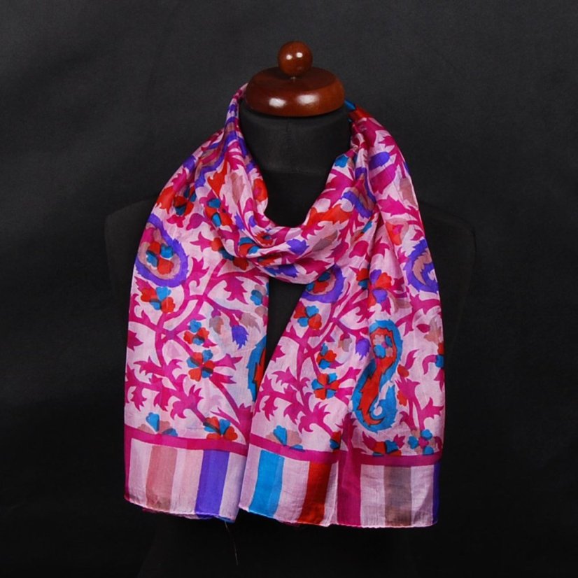 Hedvábná šála s potiskem světle růžová s magentou