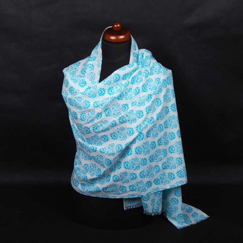 Schal aus Baumwolle türkis-weiß