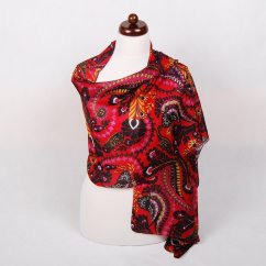 Seidenschal mit Aufdruck dunkelrot mit Schwarz und Gelb
