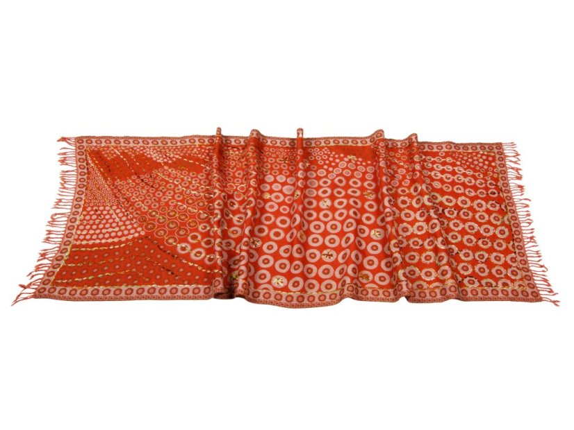 Schal aus Merinowolle handgestickt orange