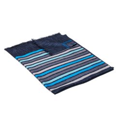 Šál z viskózy a hodvábu s pruhmi tmavošedý s šedou a svetlotyrkysovou farbou