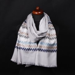 Šál z viskózy a hodvábu s pruhmi svetlošedý s šedohnedou farbou