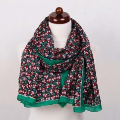 Seidenschal mit Aufdruck groß schwarzblau mit Rot und Grün