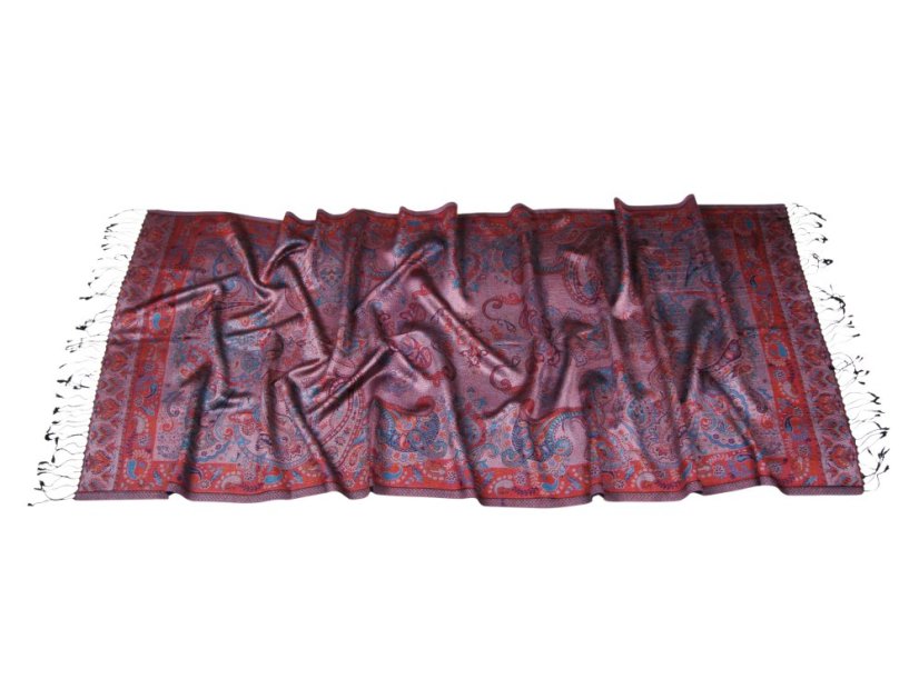 Hedvábná šála Super velká černá s oranžovou a tyrkysovou