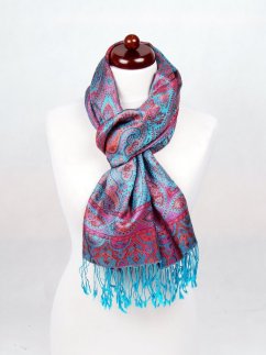 Hodvábny šál Super veľký tyrkysový s magentou