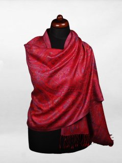 Hedvábná šála Super velká červená s tyrkysovou a oranžovou