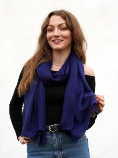 Kašmírska vlnená pašmína Self tmavomodrá