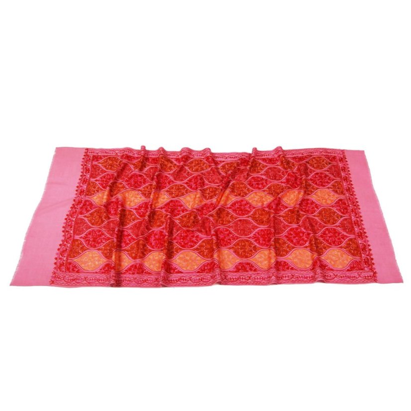 Kaschmirischer Wollschal Jate M rosa mit Stickerei mit Aprikosen- und Kupfer-Farbe