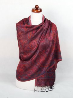 Šála z viskózy a hedvábí Tsering černá s magentou a oranžovou