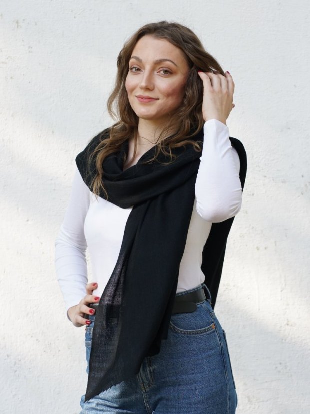 Kašmírská vlněná pašmína Self černá