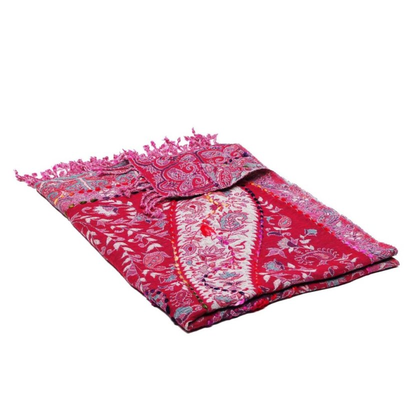 Šála z merino vlny s vyšíváním s magentou