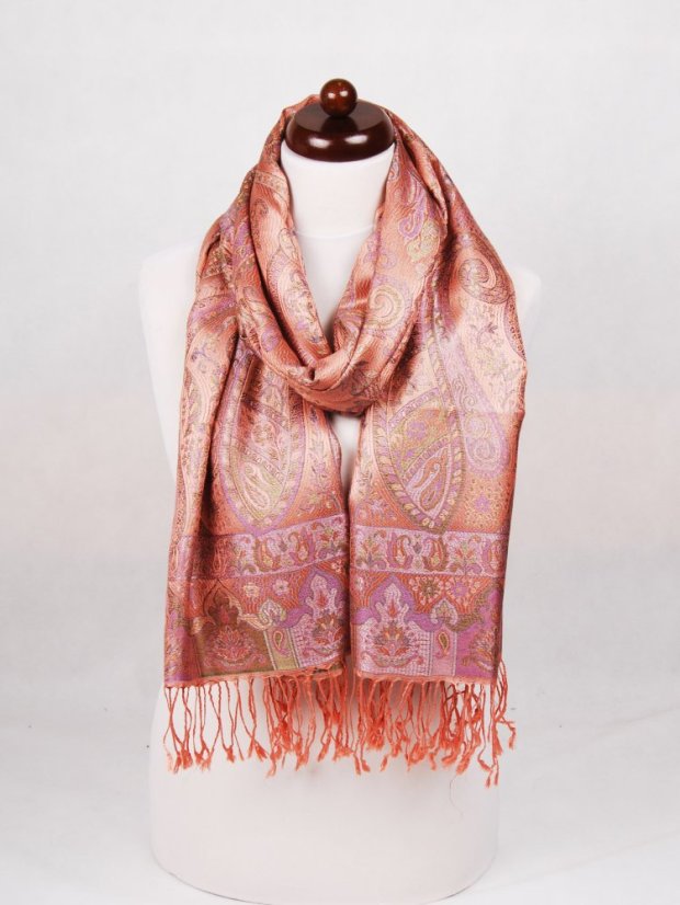 Seidenschal Super groß in Lachs-Farbe mit Lila