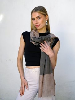 Kašmírská vlněná pašmína exclusive světle hnědo-černá