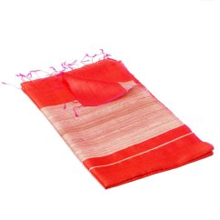 Šála ze surového hedvábí oranžovorůžová s béžovou