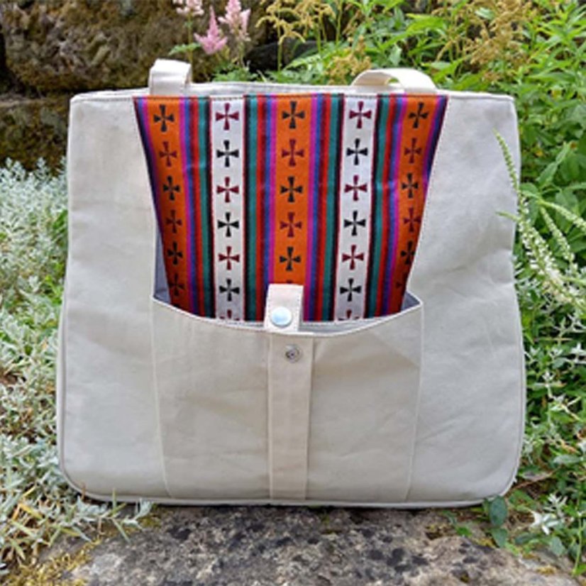 Tibetische Handtasche Tote Samye Druk cremefarben