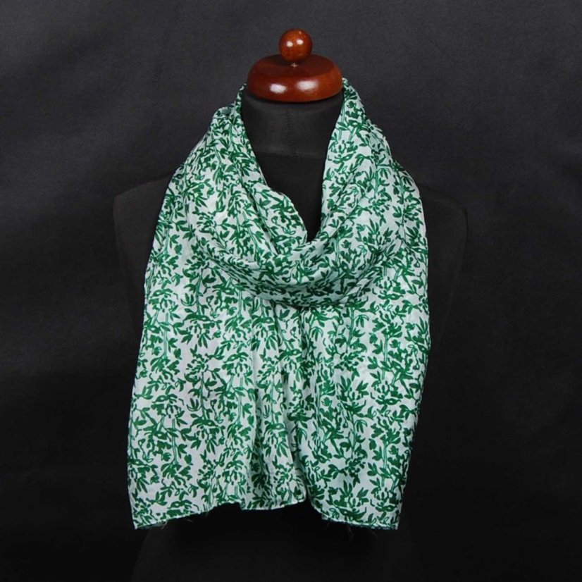 Hedvábná šála s potiskem tmavě zeleno-bílá