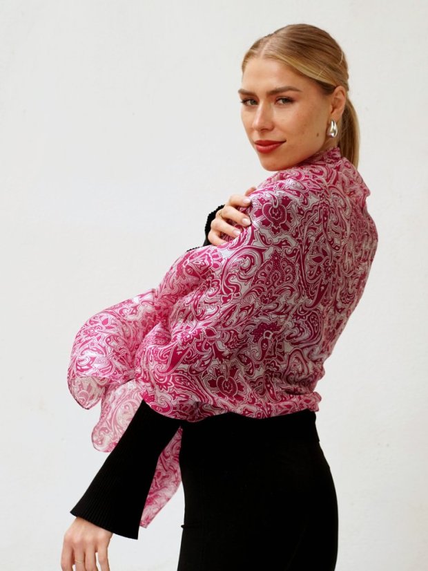 Velká hedvábná šála s ornamentálním vzorem magenta