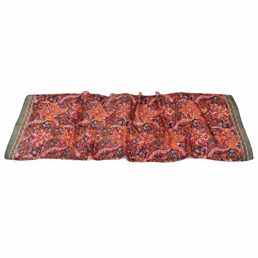 Hedvábná šála s potiskem červeno-černo-bílá