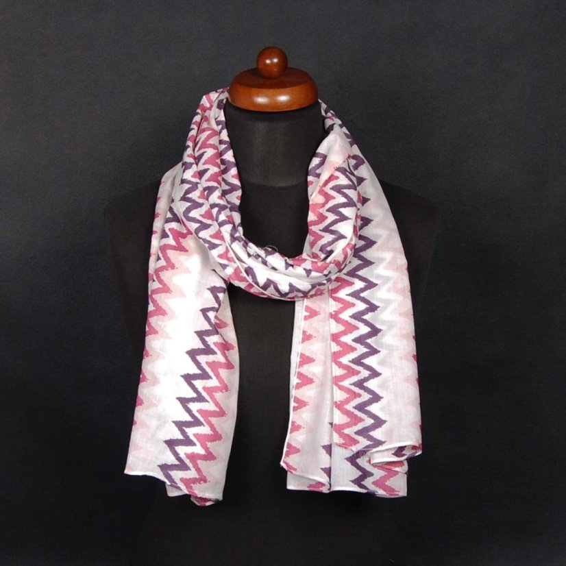 Schal aus Bio-Baumwolle weiß-dunkelrosa mit Dunkellila
