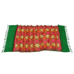 Kašmírská vlněná šála Jate M zelená s výšivkou laděnou do růžové a červené barvy