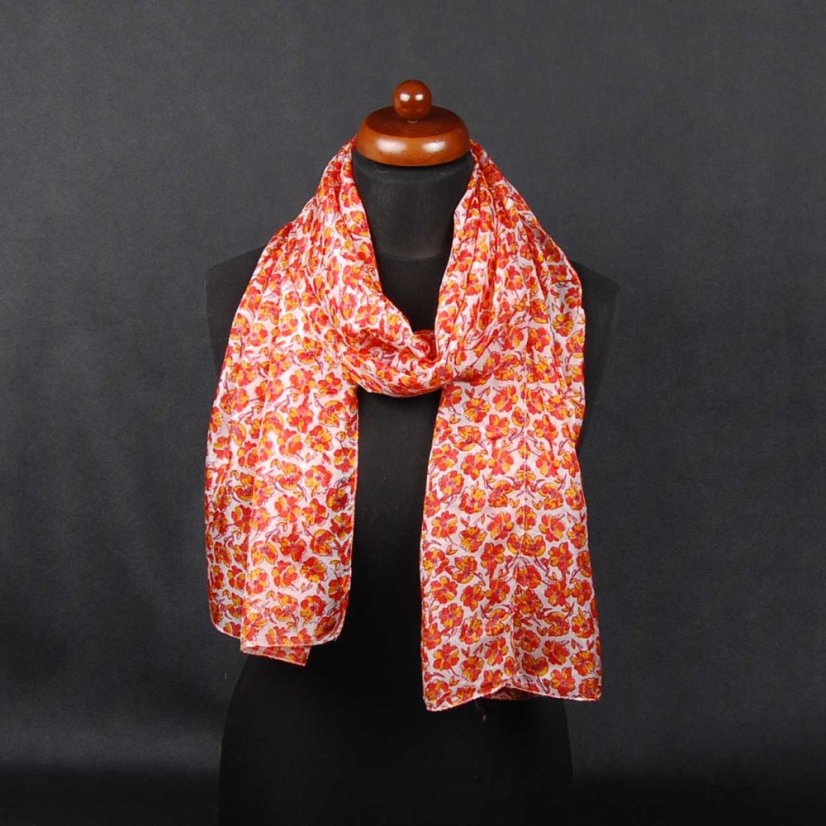 Seidenschal mit Aufdruck weiß-rot-dunkelgelb