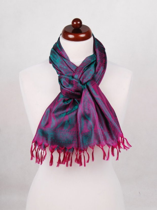 Seidenschal aus Varanasi in Magenta mit Dunkelgrün