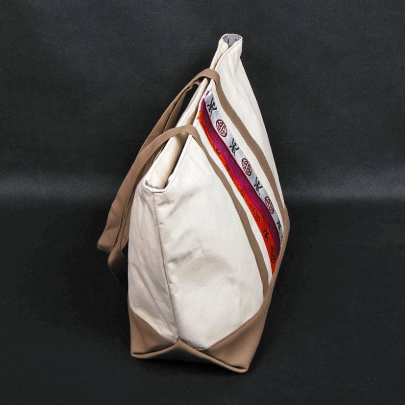 Tibetische Handtasche Shopper Thogme cremefarben