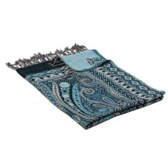 Šála z merino vlny s tmavě zelenou a tyrkysovou