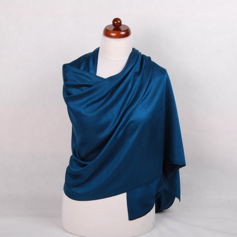 Šál z viskózy a hodvábu obojstranný tmavotyrkysovo-čierny