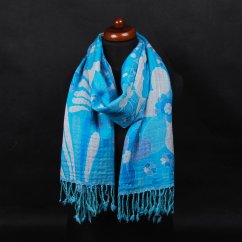 Šála z merino vlny tyrkysovo-smetanová s tmavě modrou