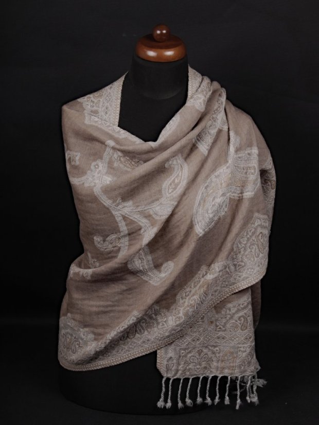 Schal aus Merinowolle cremefarben mit Graubraun