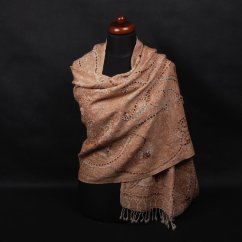 Šála z merino vlny s vyšíváním světle hnědá