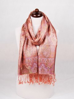 Hodvábny šál Super veľký lososový s fialovou